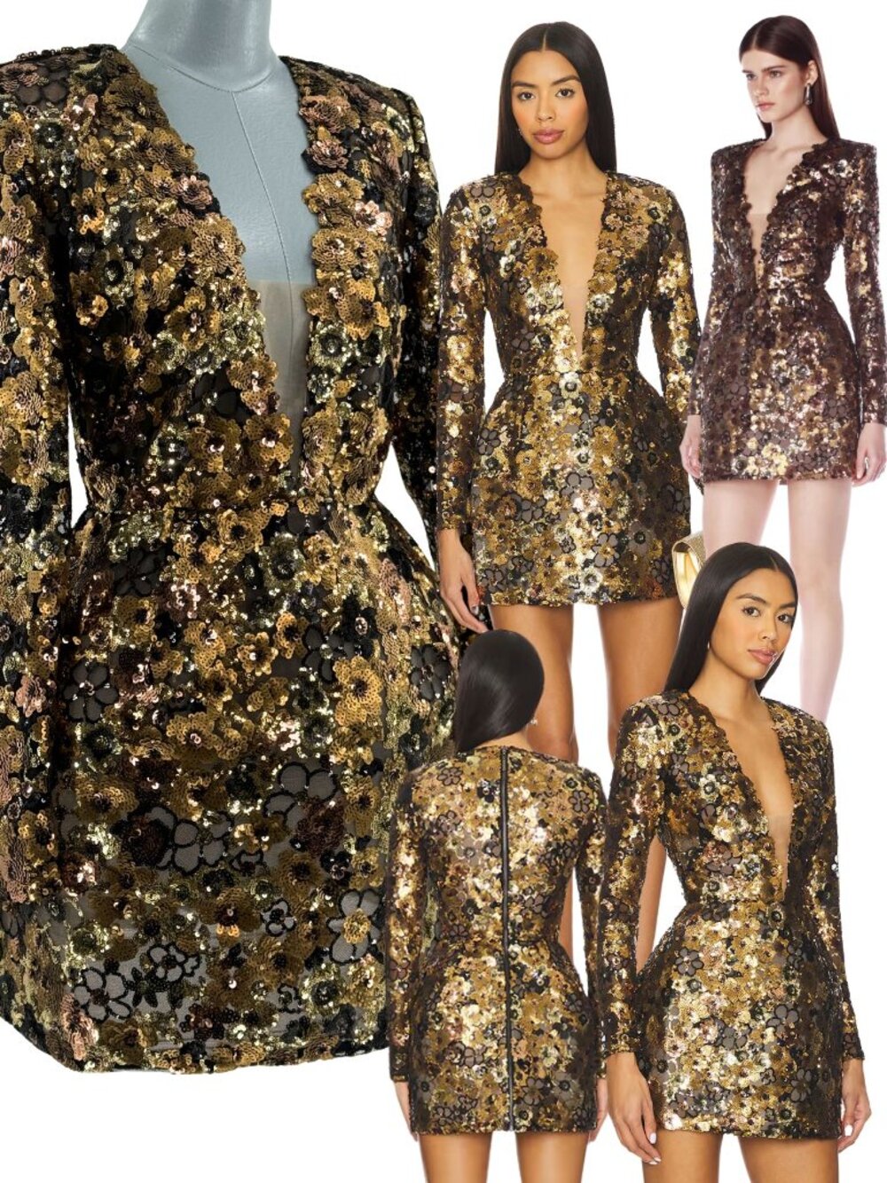 🆕 BRONX & BANCO 🧿 NWOT Isabella Long Sleeve Mini Dress, Gold Multi - Sz L US 8